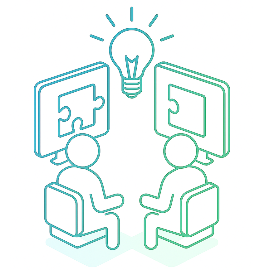 CO-LAB MODEL engagement model icon - Working with clients to define and deliver the outcome for their business idea.